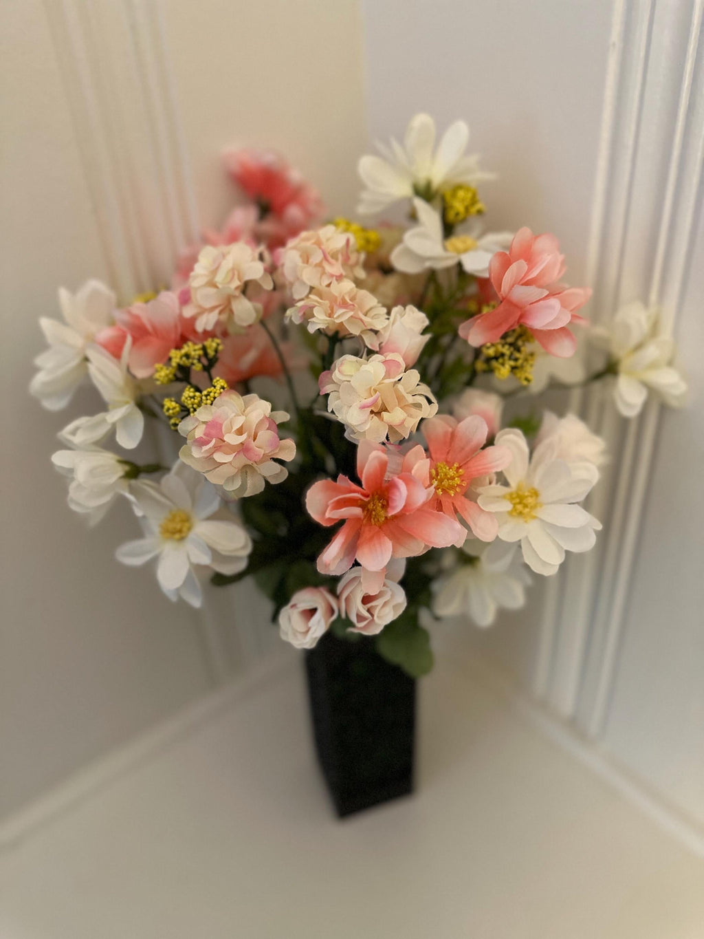 Silk Spring Flower Bouquet: Cemetery Grave Decoration with Vase