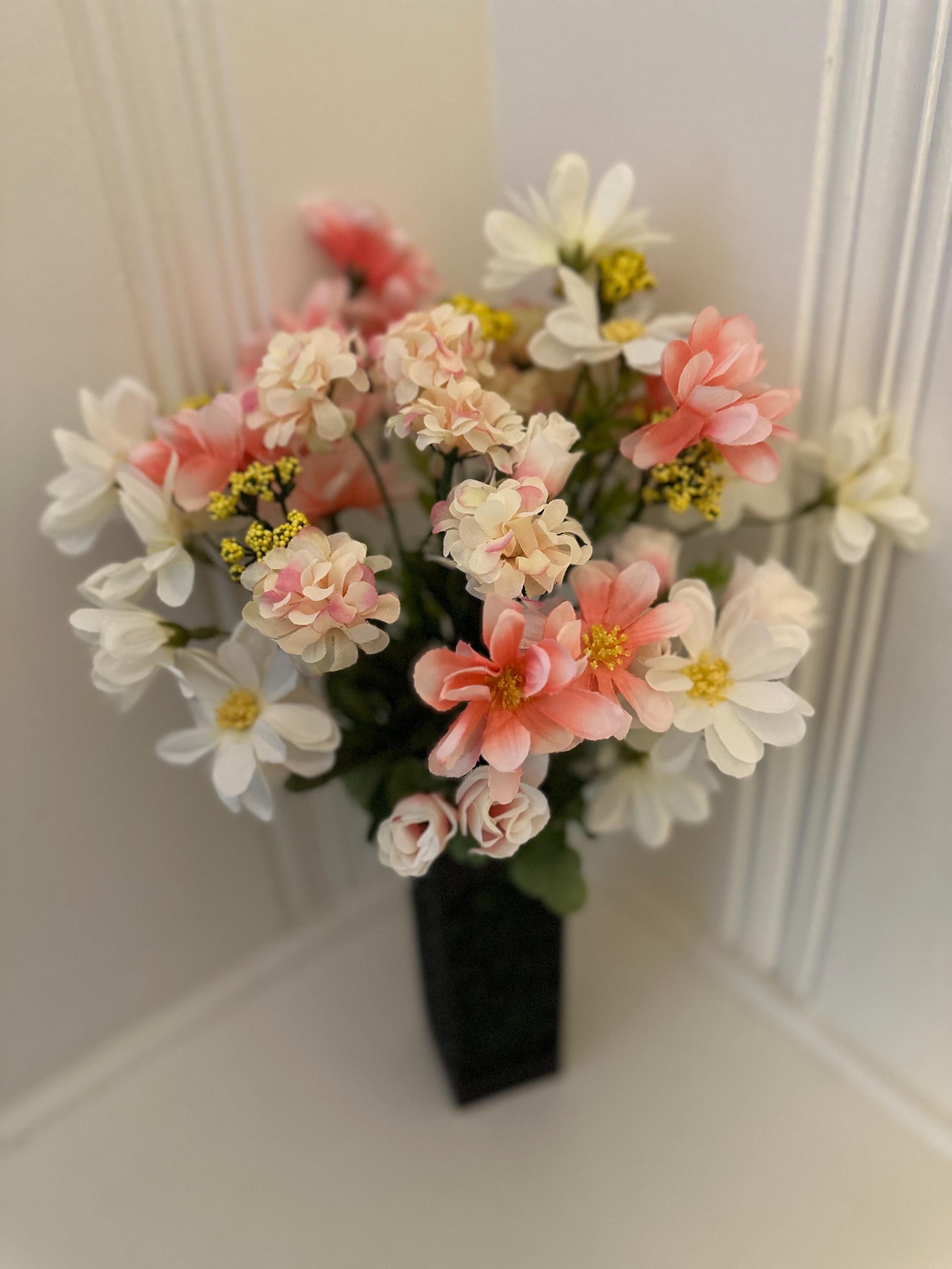 Silk Spring Flower Bouquet: Cemetery Grave Decoration with Vase